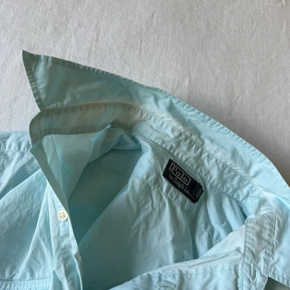 90's Polo Ralph Lauren Short Sleeve Deck Shirt XXL Faded Teal Double Pocket‎ RL